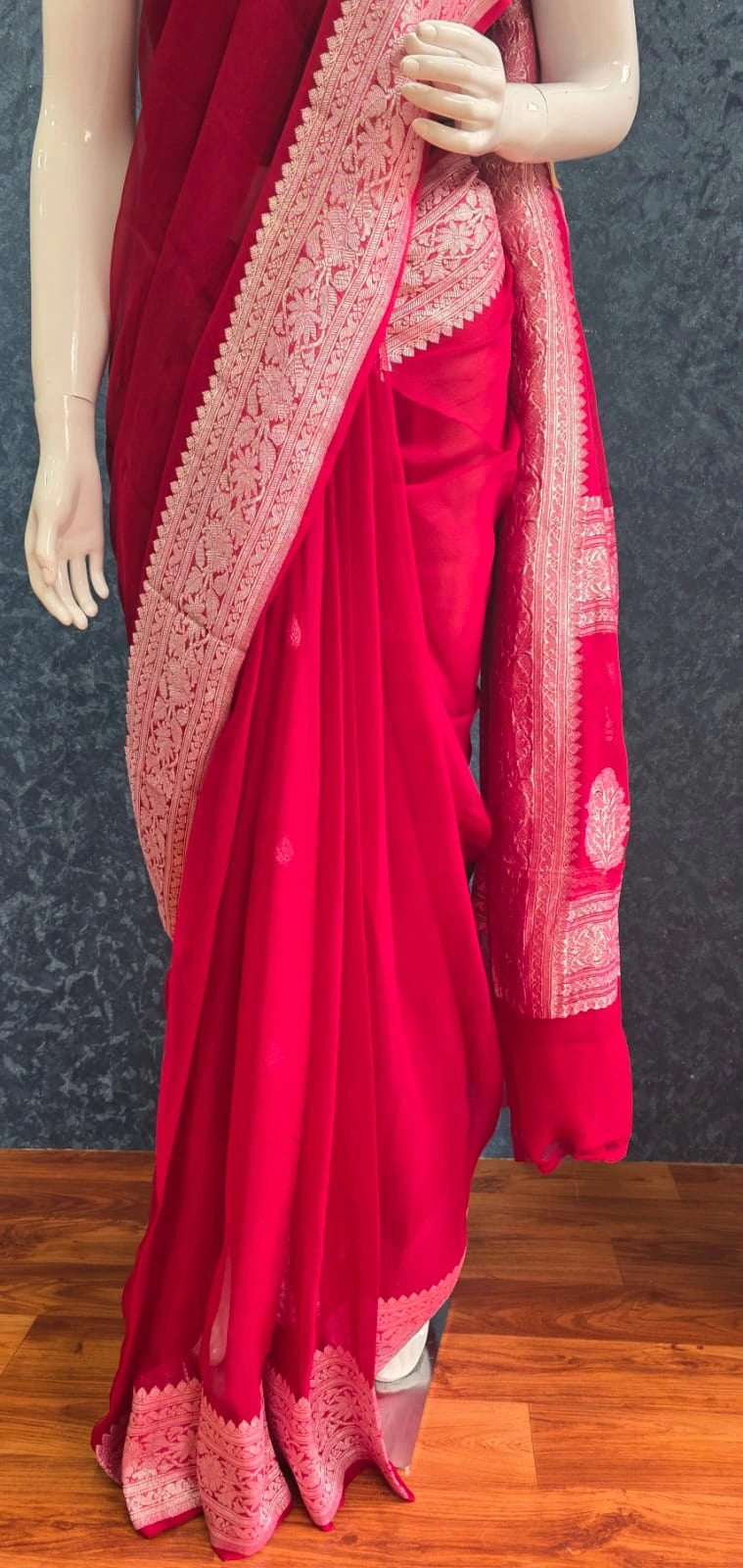 Pure Banarasi khaddi  chiffon - Maroon