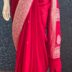 Khaddi Chiffon Maroon Pure Banarasi Saree