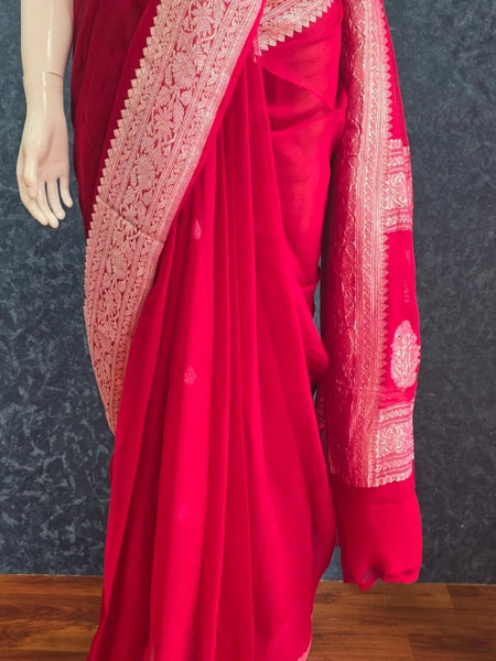 Khaddi Chiffon Maroon Pure Banarasi Saree