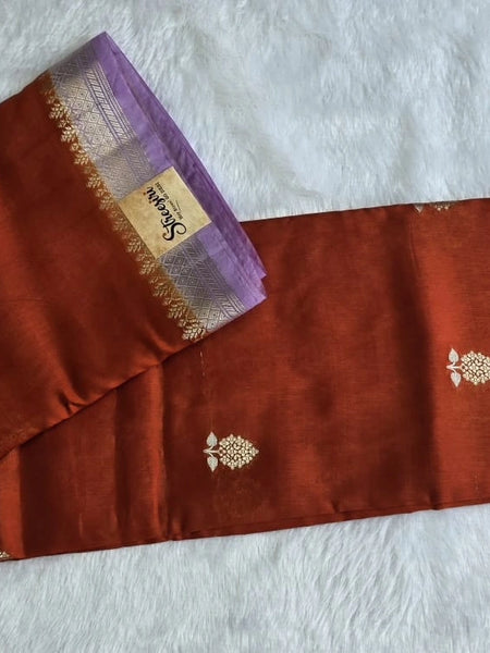 Tata Copper Rust Orange Semi Silk Saree
