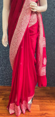 Pure Banarasi khaddi  chiffon - Maroon