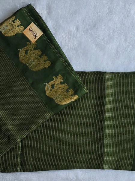 Russaian Green Semi Silk Saree