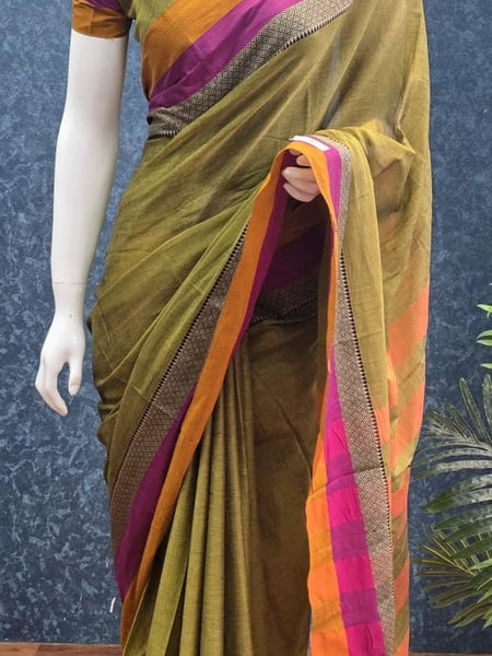Avani Border Cotton Mehandi Green