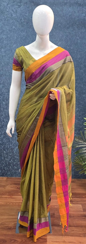 Avani Border Cotton Mehandi Green