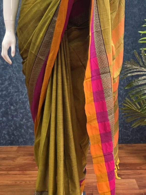 Dual colour  Border Cotton Saree