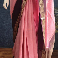 Checks Baby Pink Purple Tussar Silk Saree