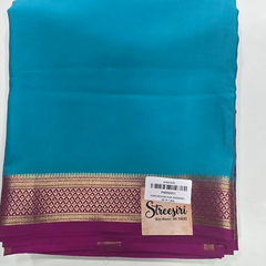 Pure Mysore Blue Magenta Crepe Silk Saree
