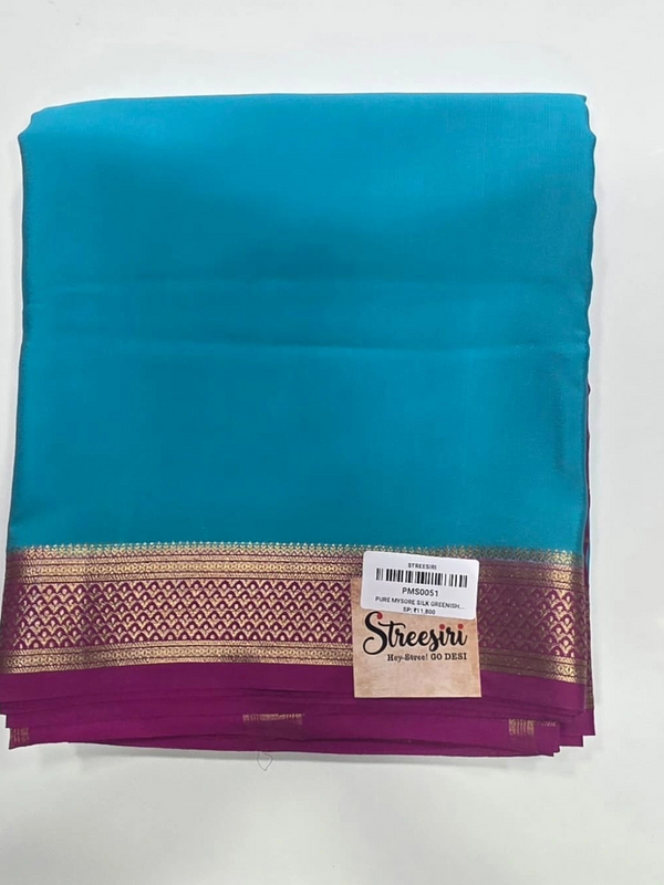 Pure Mysore Blue Magenta Crepe Silk Saree