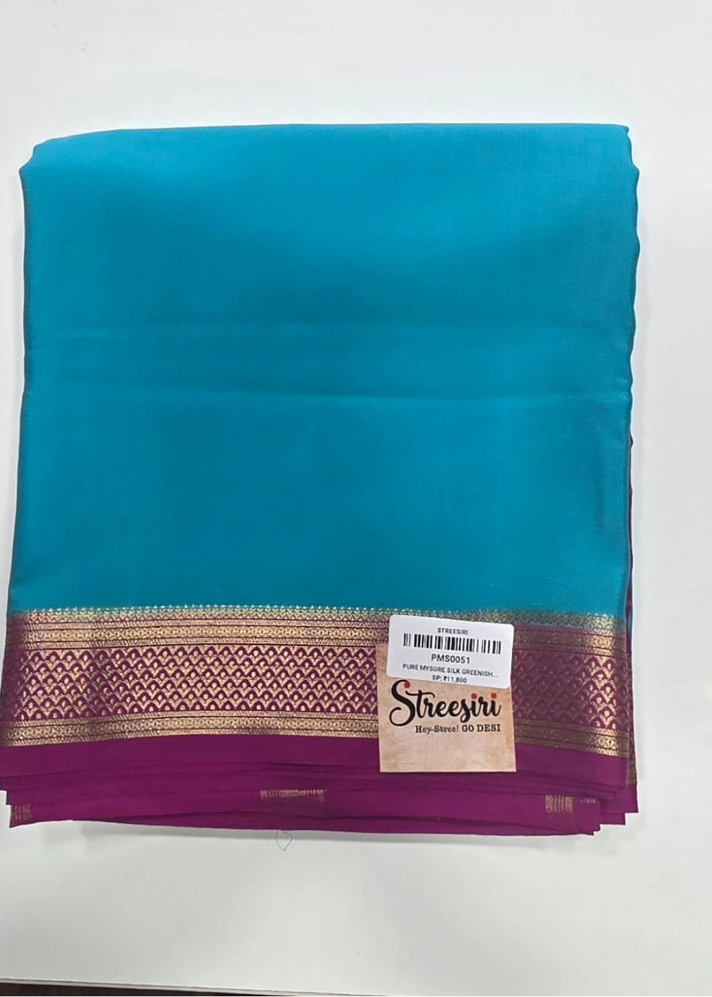Pure Mysore Silk Greenish Blue Pink