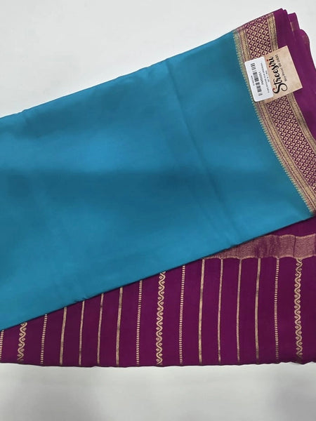 Pure Mysore Blue Magenta Crepe Silk Saree
