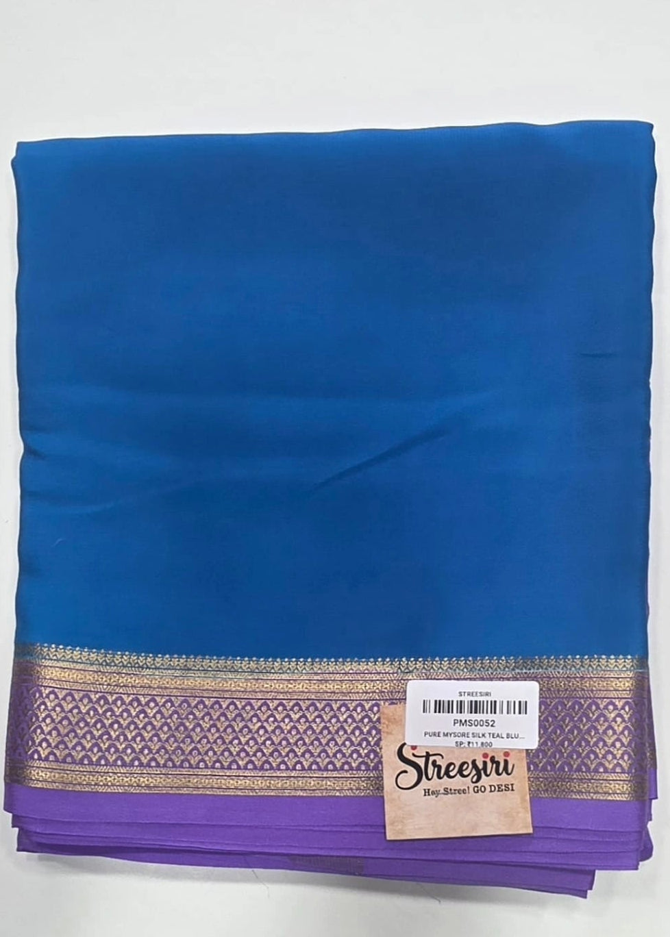 Pure Mysore Silk Teal Blue Lavender