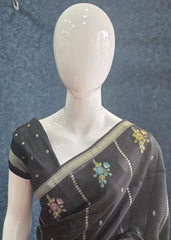 Tussar Silk Flower Black