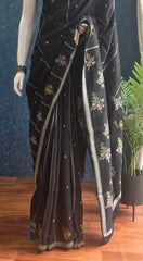 Tussar Silk Flower Black