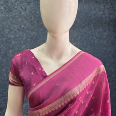 Butta Magenta Pink Tussar Silk Saree