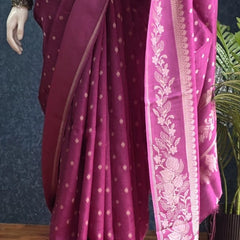 Butta Magenta Pink Tussar Silk Saree