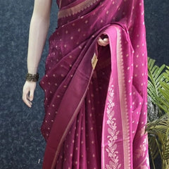 Butta Magenta Pink Tussar Silk Saree