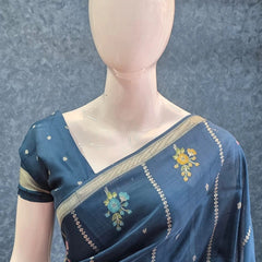Butta Teal Blue Tussar Saree