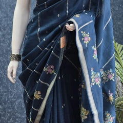 Butta Teal Blue Tussar Saree