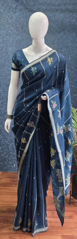Butta Teal Blue Tussar Saree