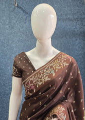 Tussar Silk Butta Dark Brown