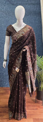 Tussar Silk Butta Dark Brown