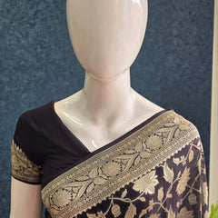 Khaddi Gorgette Black Pure Banarasi Saree