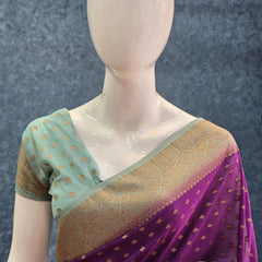 Contrast Purple Aqua Blue Semi Silk Saree