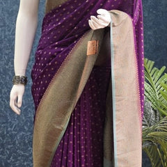 Contrast Purple Aqua Blue Semi Silk Saree