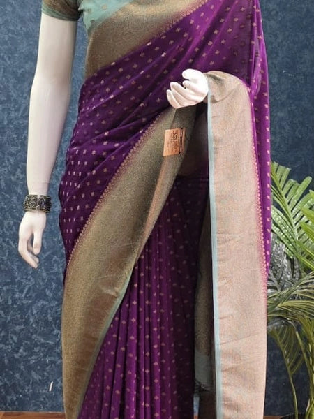 Contrast Purple Aqua Blue Semi Silk Saree