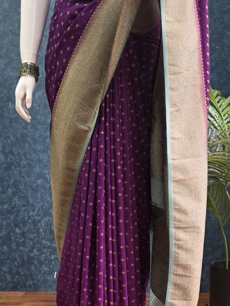 Contrast Purple Aqua Blue Semi Silk Saree
