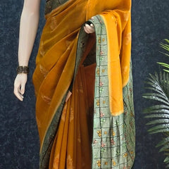 Contrast Mustard Green Paithani Saree