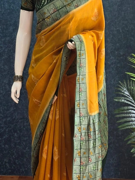 Contrast Mustard Green Paithani Saree