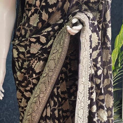 Khaddi Gorgette Black Pure Banarasi Saree