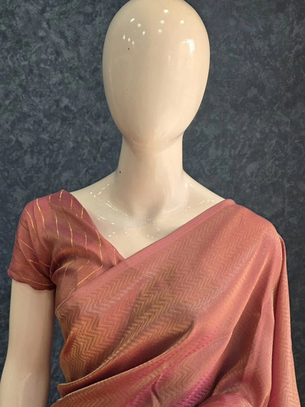Brocade Rose Pink Tissue Saree