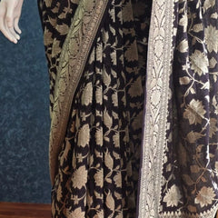 Khaddi Gorgette Black Pure Banarasi Saree