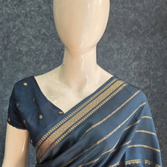 Butta Dark Teal Blue Viscose Saree