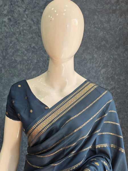 Butta Dark Teal Blue Viscose Saree