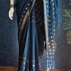 Butta Dark Teal Blue Viscose Saree
