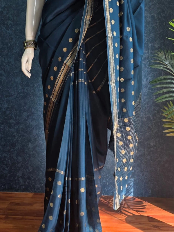 Butta Dark Teal Blue Viscose Saree