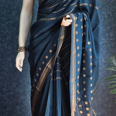 Butta Dark Teal Blue Viscose Saree