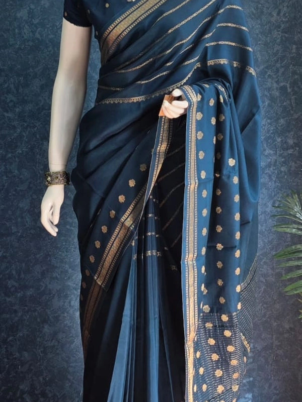 Butta Dark Teal Blue Viscose Saree