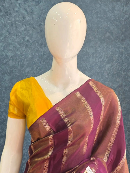 Contrast Purple Yellow Viscose Saree
