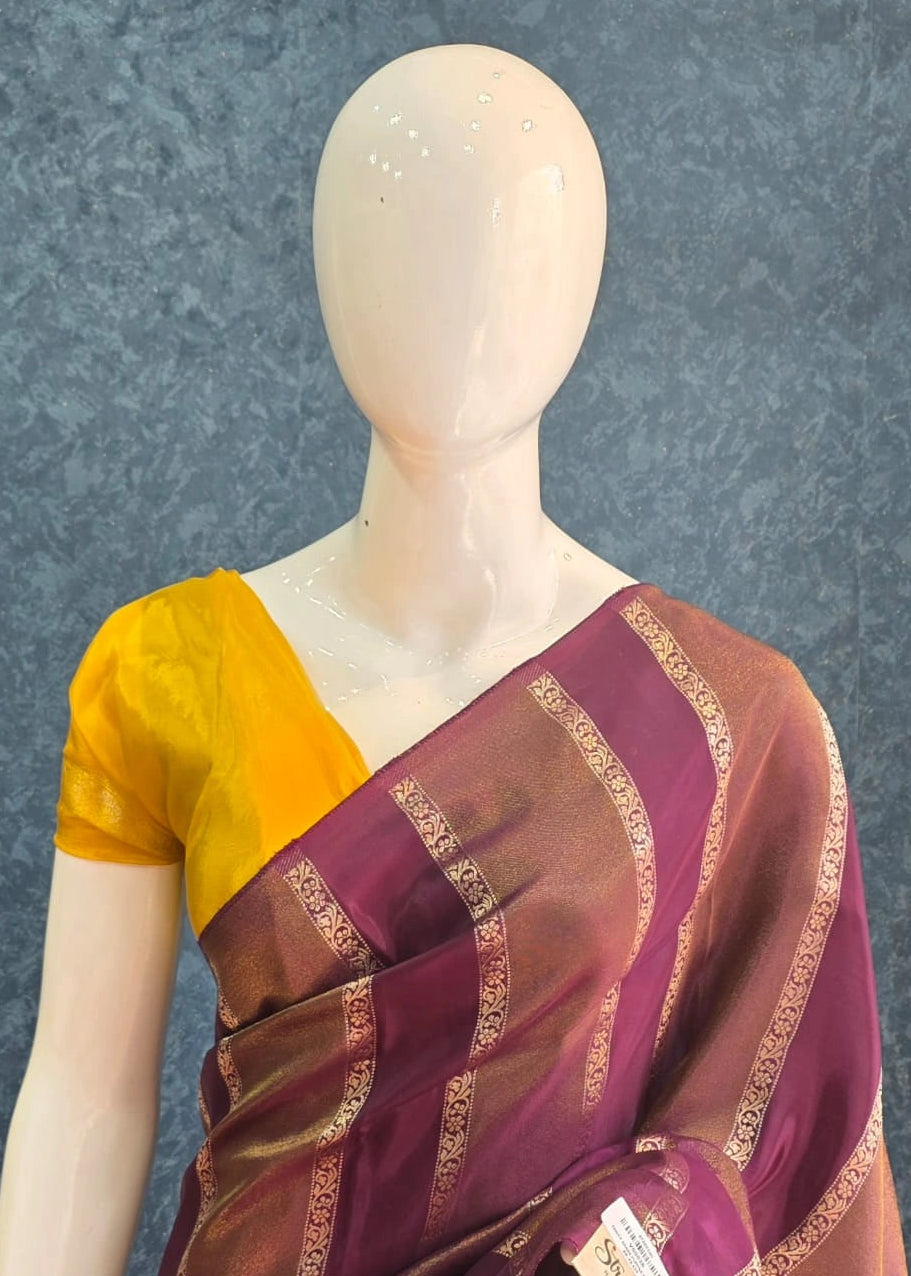 Contrast Purple Yellow Viscose Saree