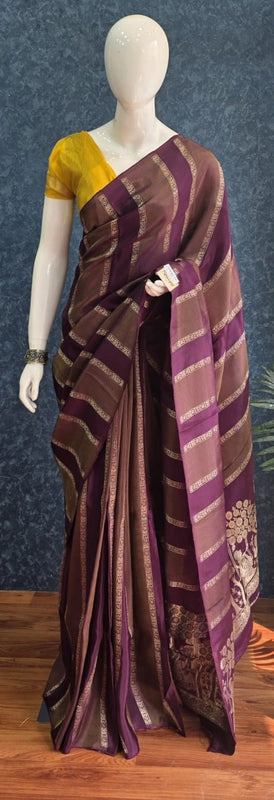 Contrast Purple Yellow Viscose Saree