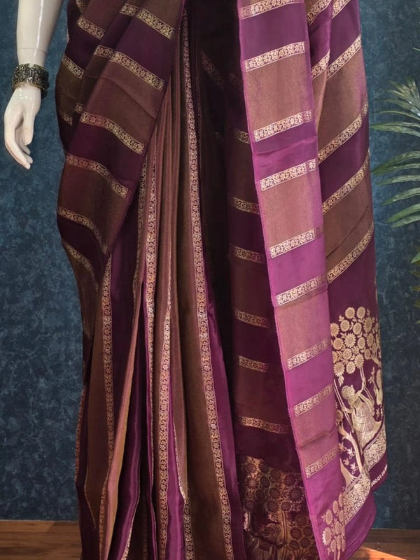Contrast Purple Yellow Viscose Saree