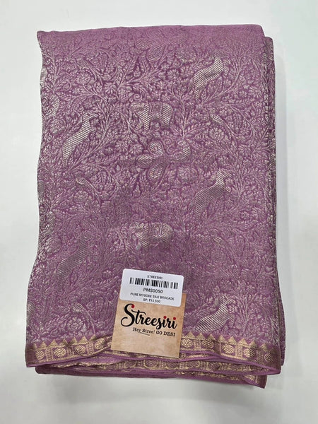 Brocade Lavender Pure Crepe Silk Saree