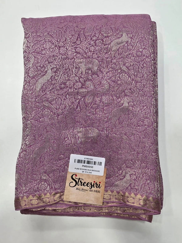 Brocade Lavender Pure Crepe Silk Saree