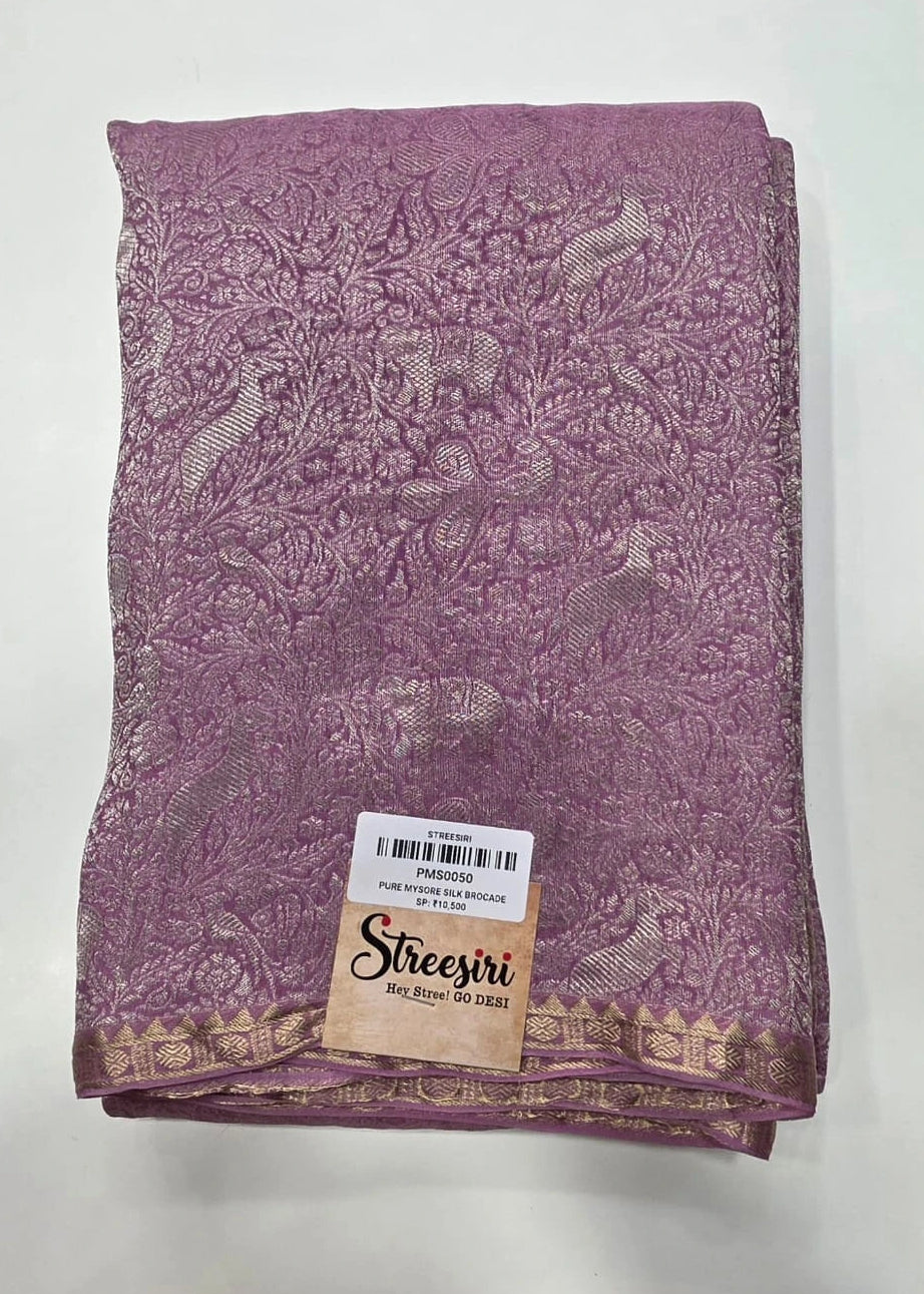 Pure Mysore Silk Lavender Pink Brocade