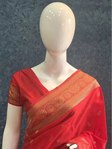 Pani Self Red Semi Silk Saree