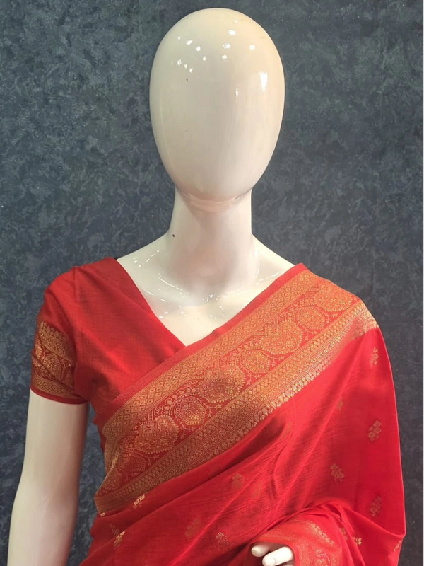 Pani Self Red Semi Silk Saree